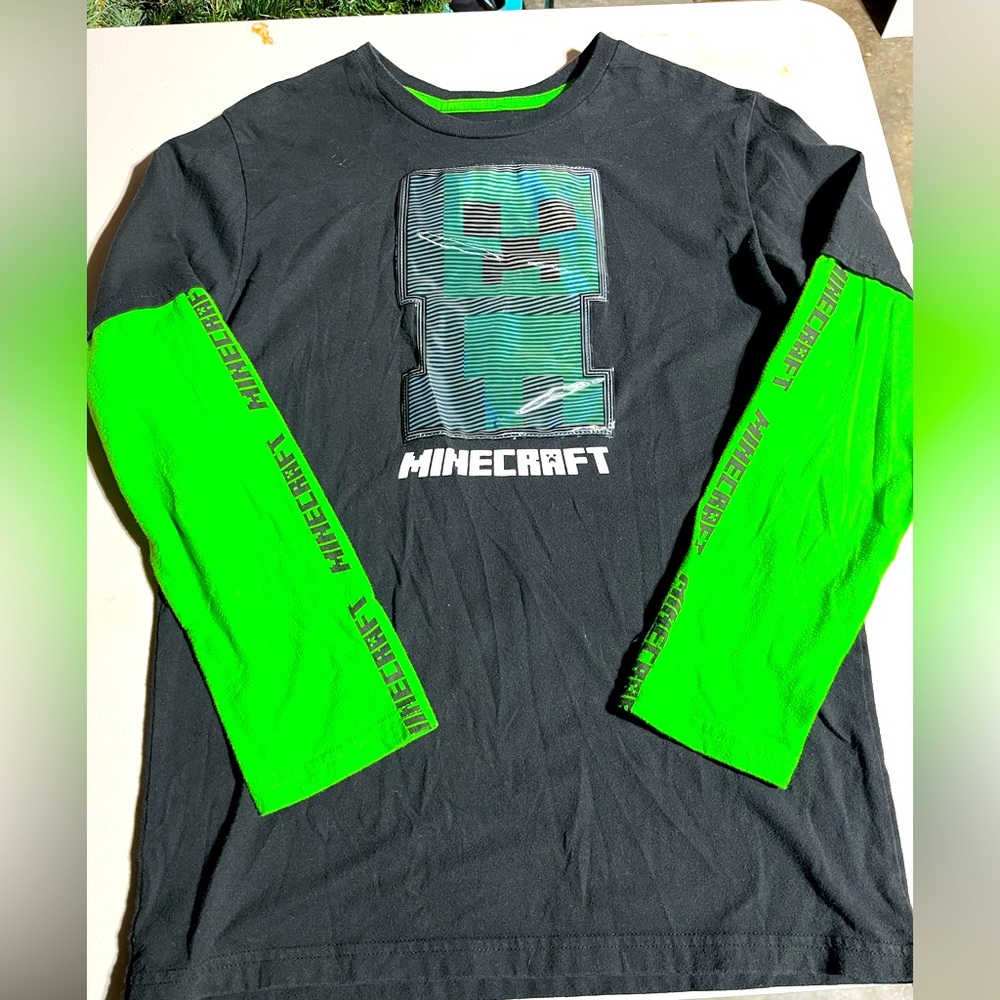 MOJANG MINECRAFT 2019 T-SHIRT YOUTH XL 14-16‎ BLACK/GREEN VIDEO GAMING DECAL